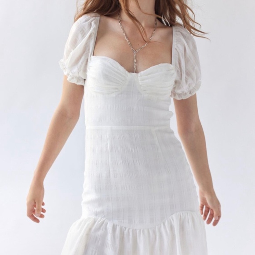 White Checkered Pattern Mini Dress